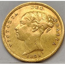 AUSTRALIA 1883 . HALF 1/2 SOVEREIGN . SYDNEY . GOLD . MARK ON OBVERSE